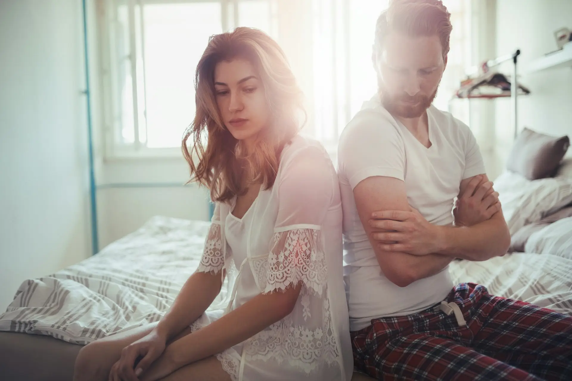 Stressed couple arguing and having marriage problems